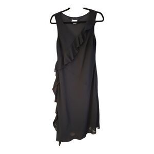 Robbie Bee Black Ruffle Formal Midi Dress Size 8 LBD wedding guest